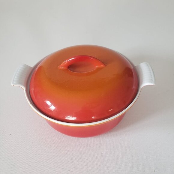 Vintage Descoware Flame Orange Enamel Cast Iron 2QT Dutch Oven Casserole Belgium - Picture 10 of 10